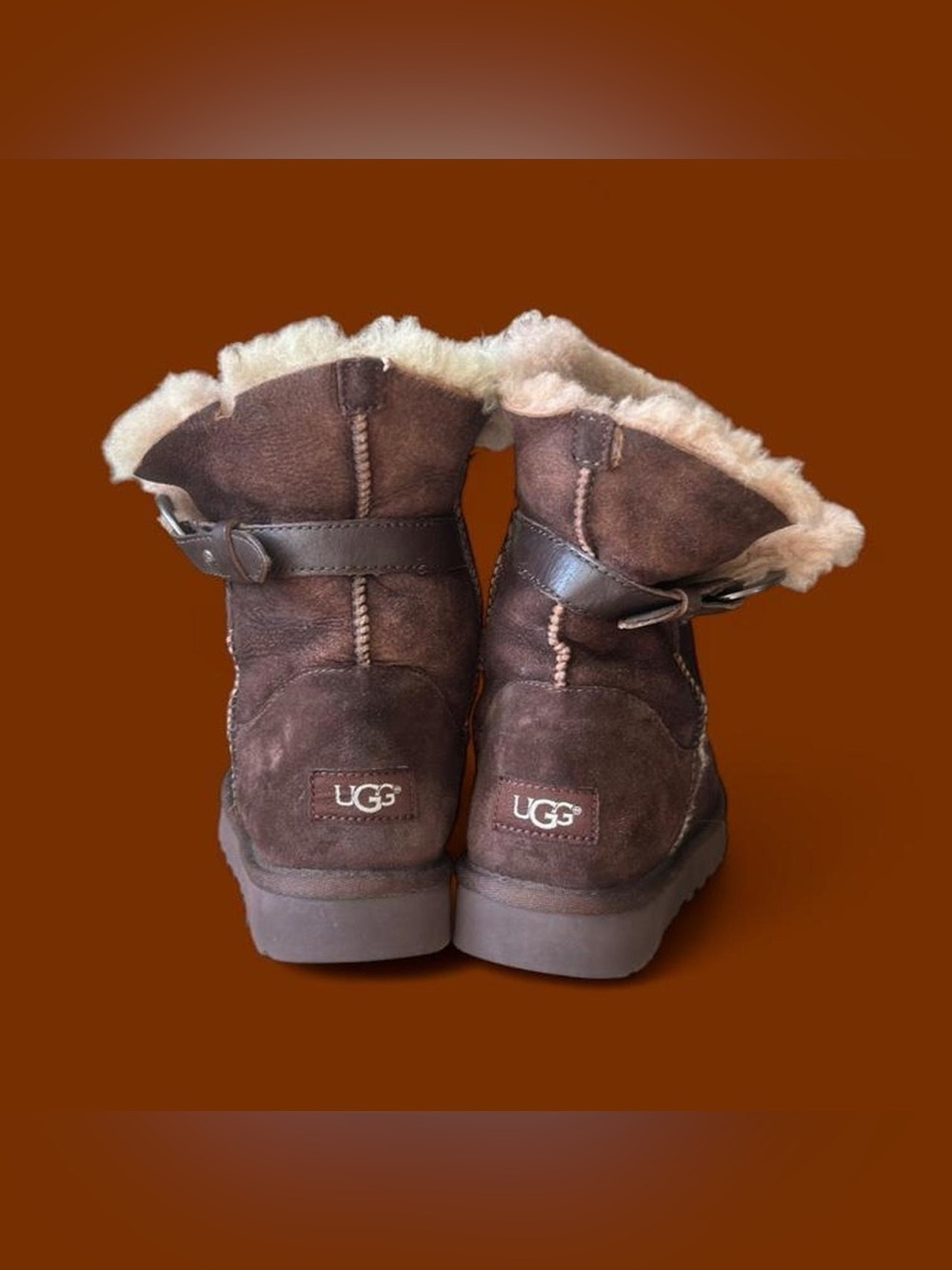 UGG Brown Suede Shearling Boots with Buckle Strap